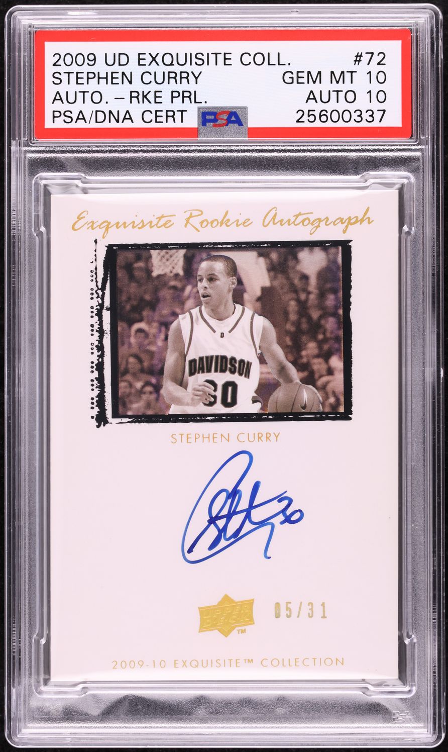 2009 Exquisite Collection Parallel Stephen Curry ROOKIE AUTO DNA 10 /31 PSA 10