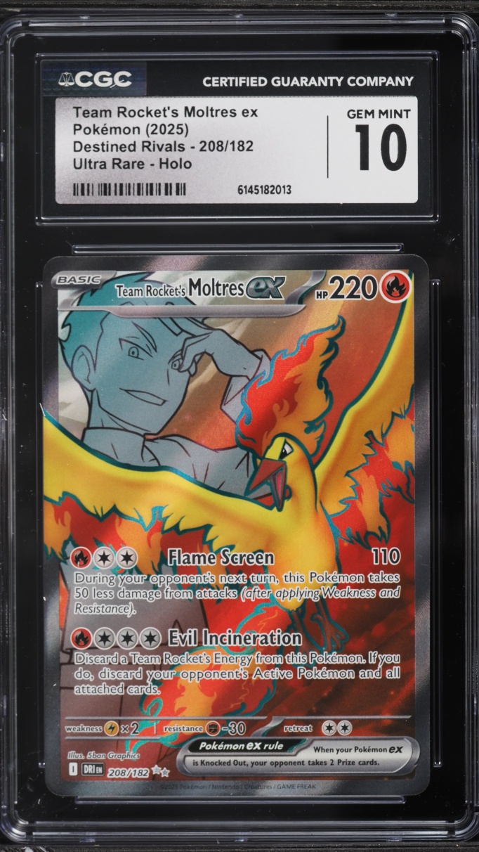 2025 Pokemon Scarlet & Violet Destined Rivals Full Art Team Rocket's Moltres ex #208 CGC 10 GEM
