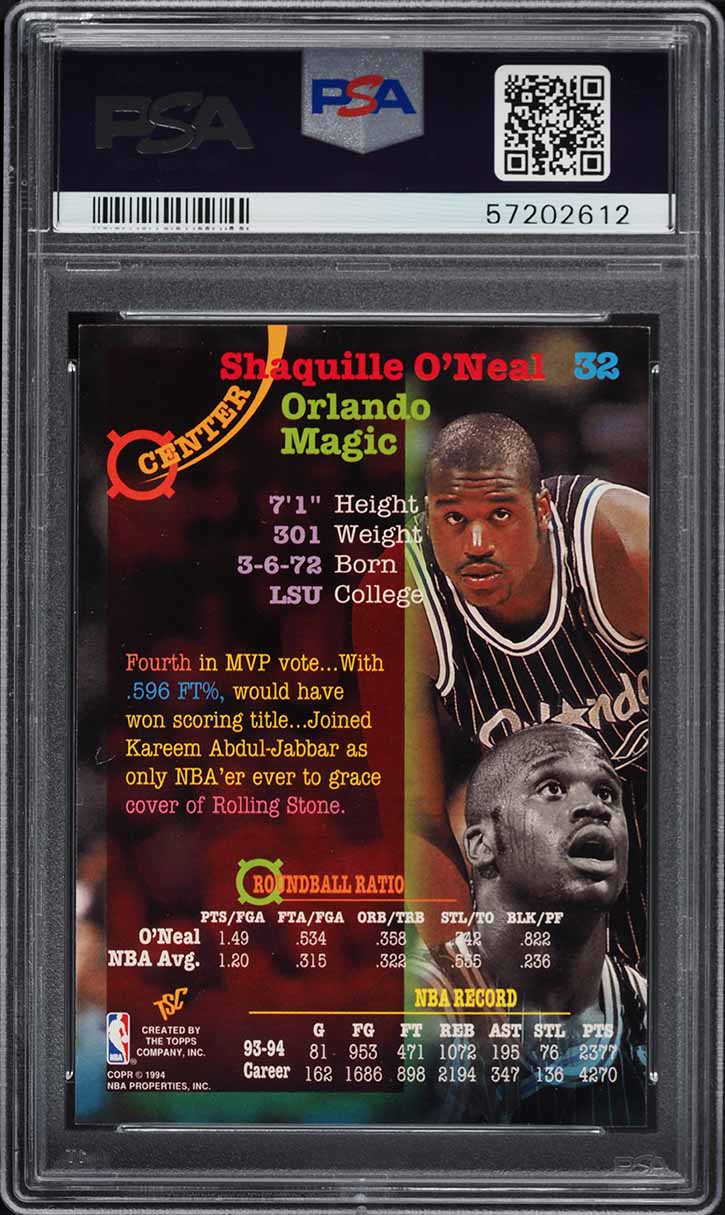 1994 Stadium Club Basketball Shaquille O'Neal #32 PSA 9 MINT