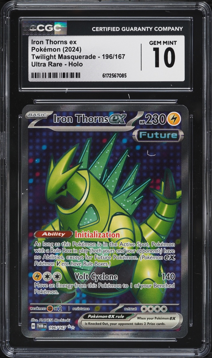 2024 Pokemon Scarlet & Violet Twilight Masquerade Full Art Iron Thorns ex #196 CGC 10 GEM MINT