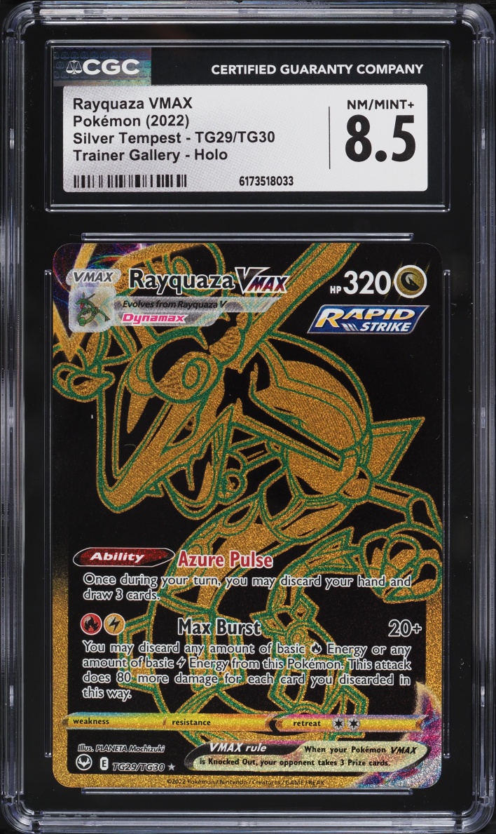 2022 Pokemon Sword & Shield Silver Tempest Full Art Rayquaza VMAX #TG29 CGC 8.5 NM-MT+