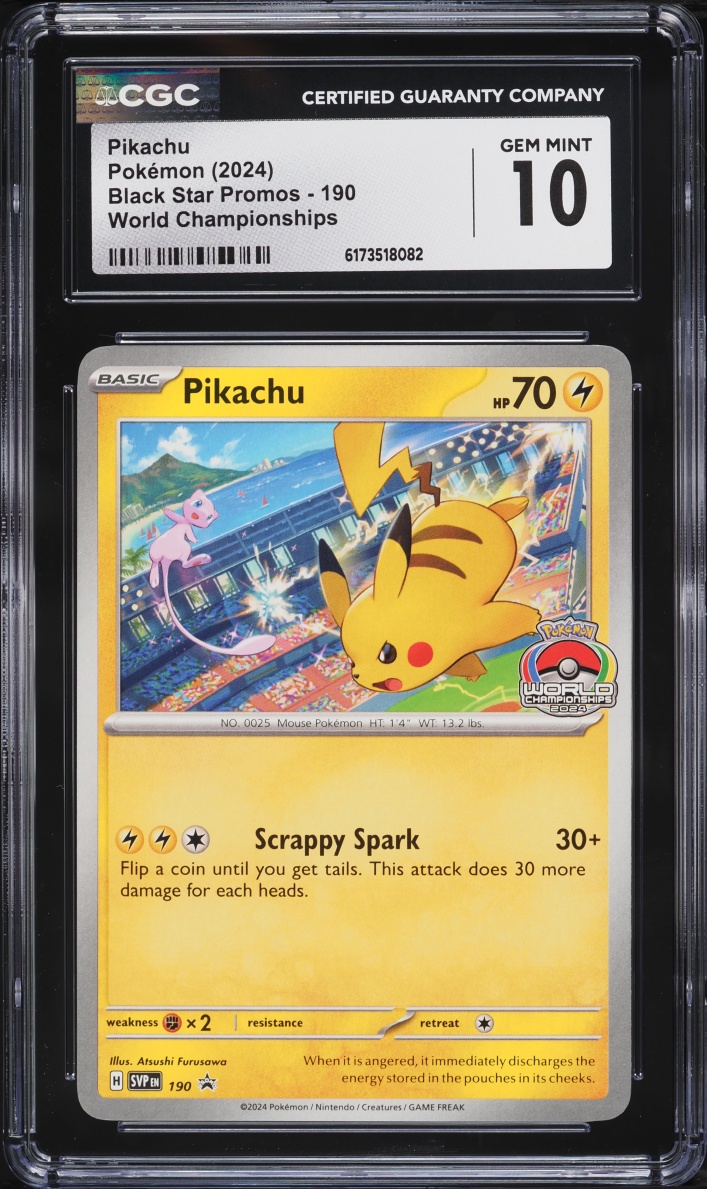 2024 Pokemon Scarlet & Violet Black Star Promo World Championships Pikachu #190 CGC 10 GEM MINT