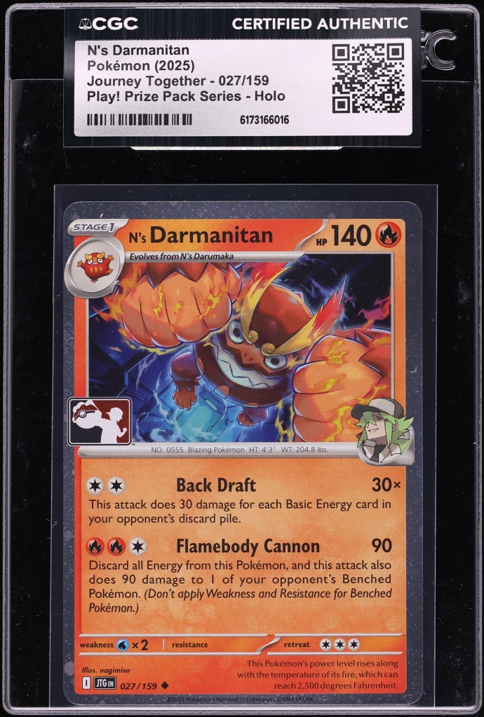 2025 Pokemon Scarlet & Violet Journey Together Play Prize Holo N's Darmanitan #027 CGC AUTH