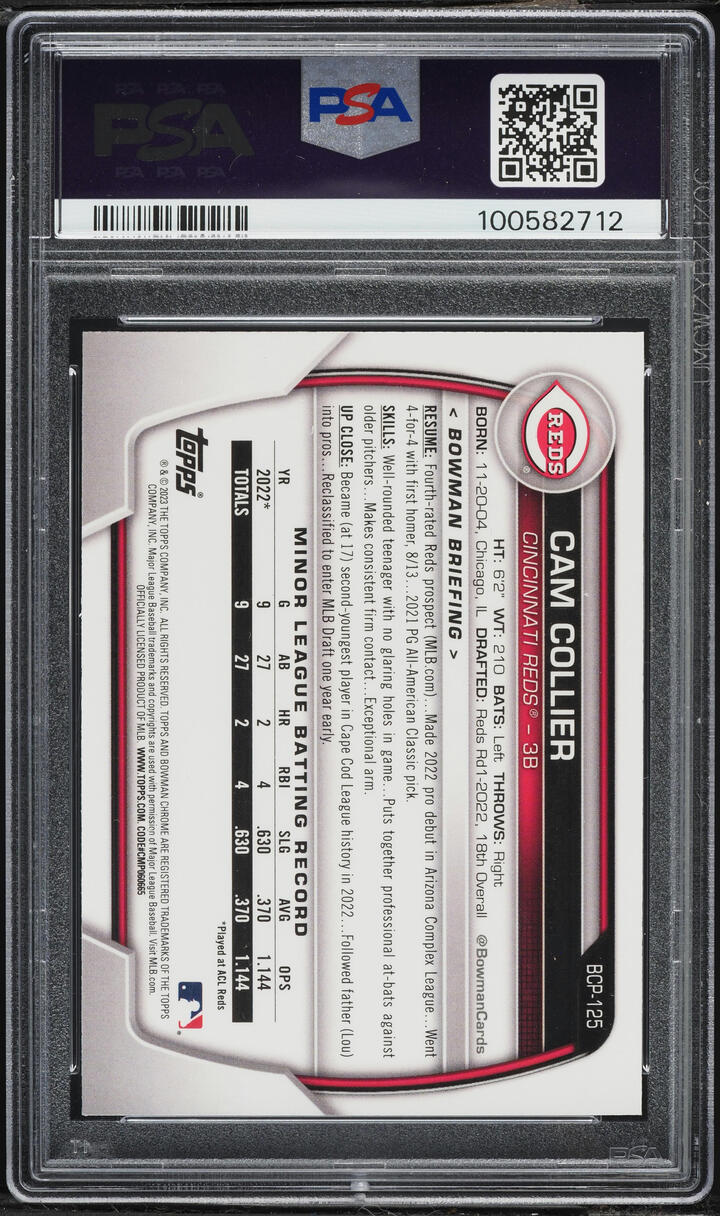 2023 Bowman Chrome Cam Collier PROSPECT #BCP-125 PSA 10 GEM MINT