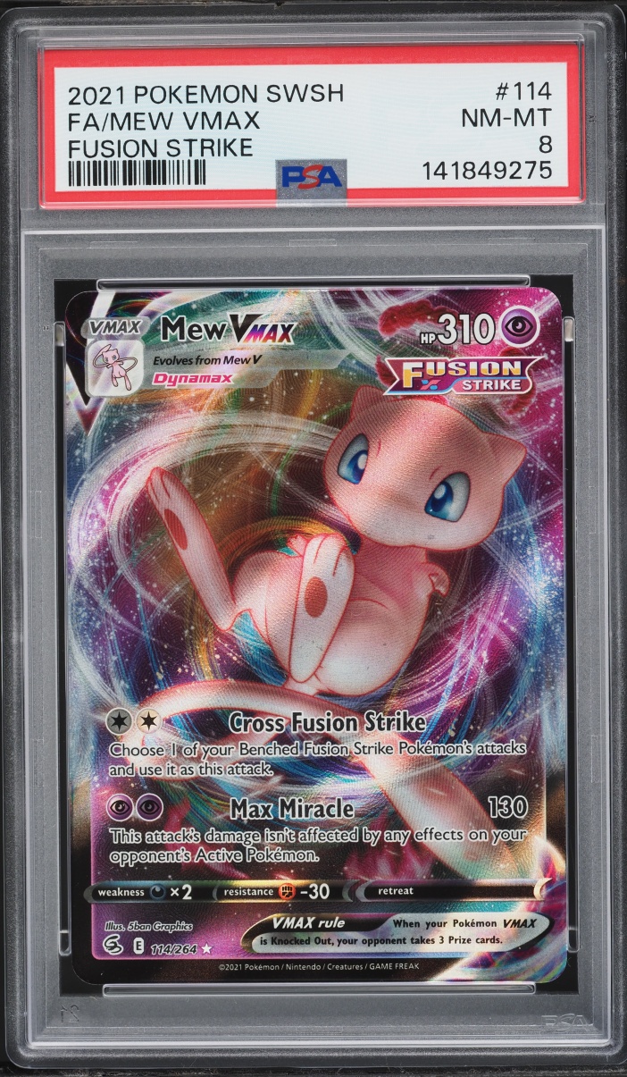 2021 Pokemon Sword & Shield Fusion Strike Full Art Mew VMAX #114 PSA 8 NM-MT