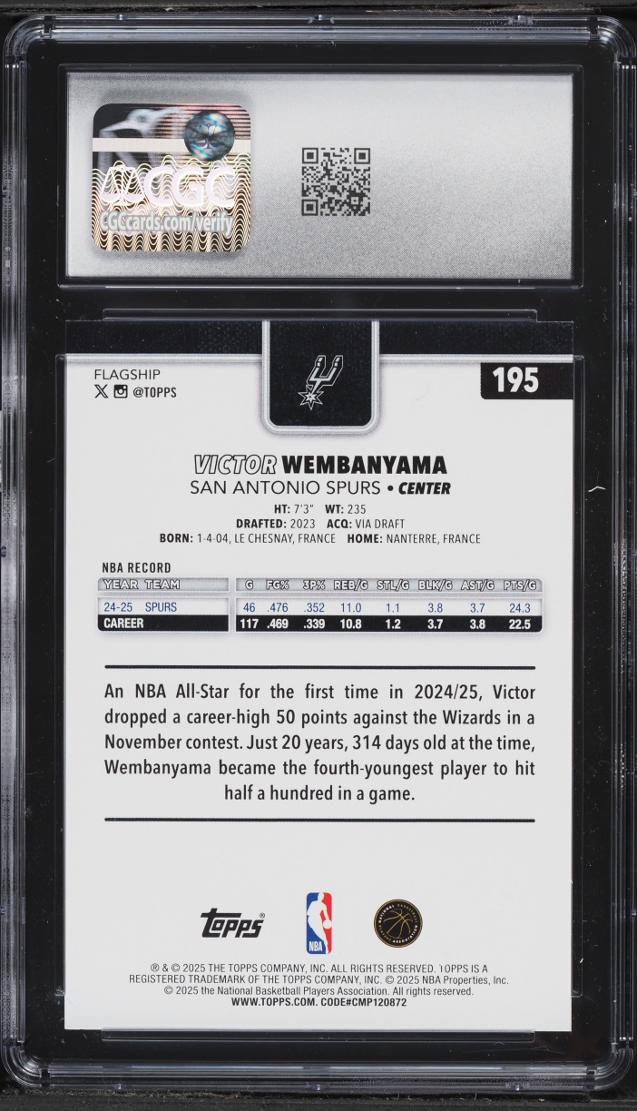 2025 Topps Basketball Victor Wembanyama #195 CGC 10 GEM MINT