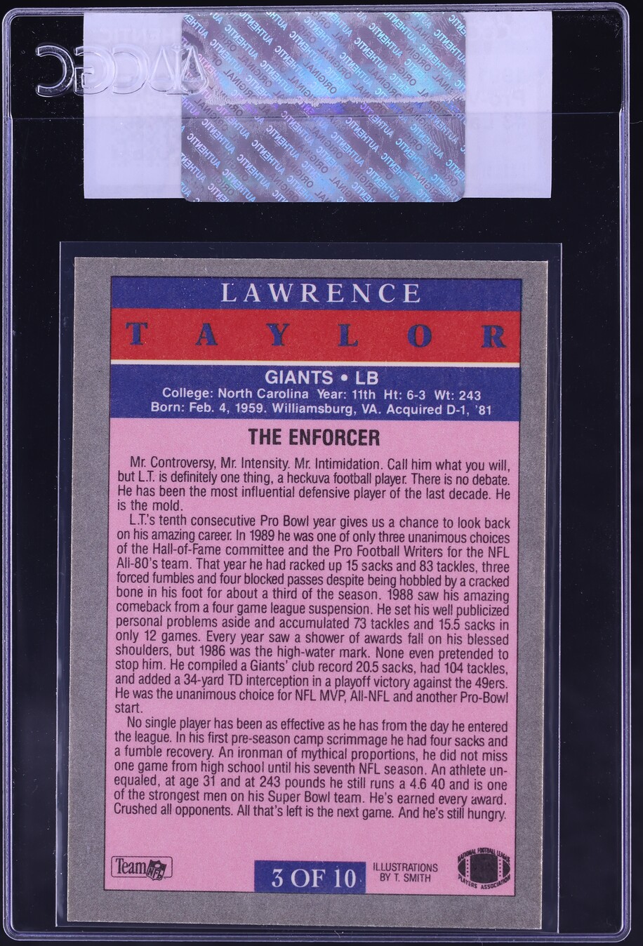 1991 Fleer Pro-Visions Lawrence Taylor #3 CGC AUTH