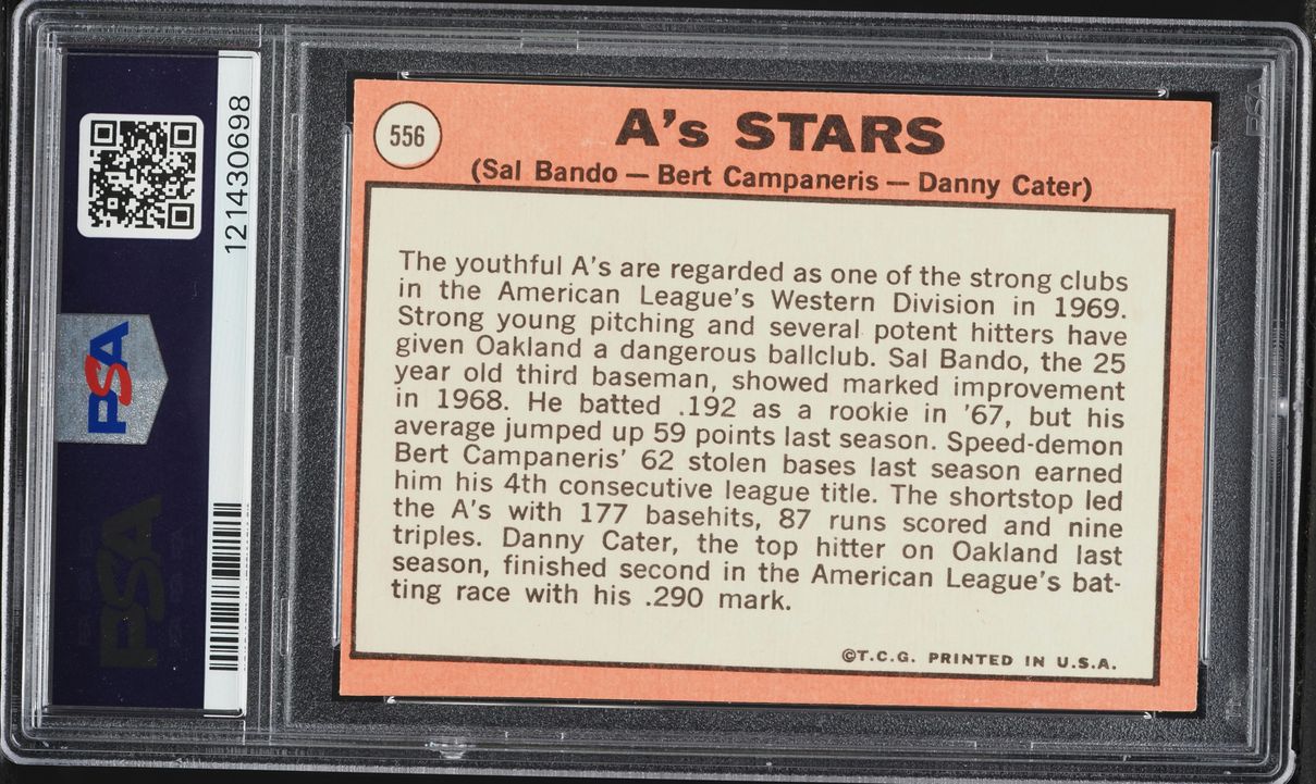1969 Topps Bert Campaneris & Sal Bando A's STARS #556 PSA 6 EXMT