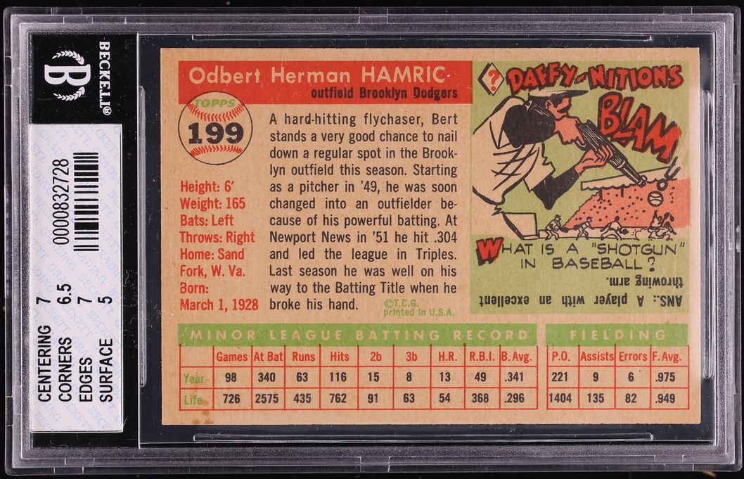 1955 Topps Bert Hamric #199 BGS 6 EXMT