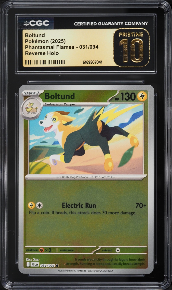 2025 Pokemon Mega Evolution Phantasmal Flames Reverse Holo Boltund #31 CGC 10 PRISTINE