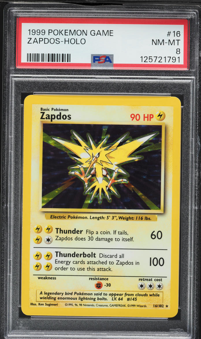 1999 Pokemon Base Set Holo Zapdos #16 PSA 8 NM-MT