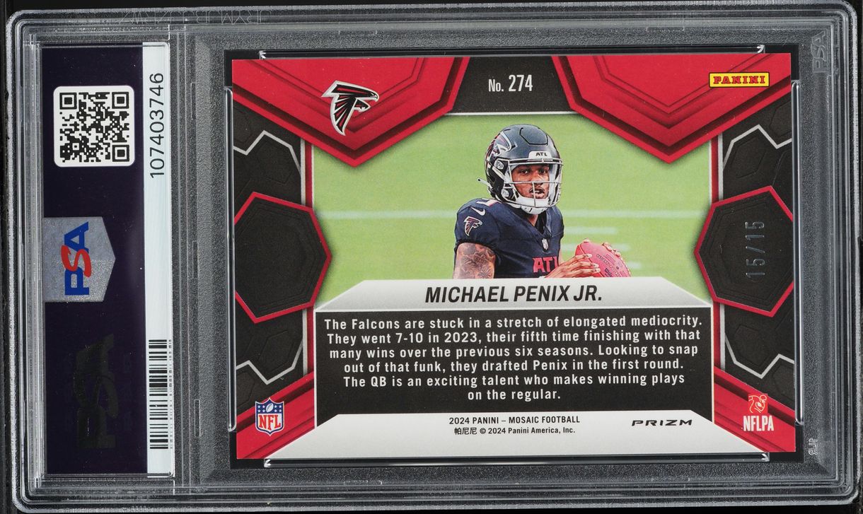 2024 Panini Mosaic Tessellation Michael Penix Jr. ROOKIE 15/15 #274 PSA 9 MINT