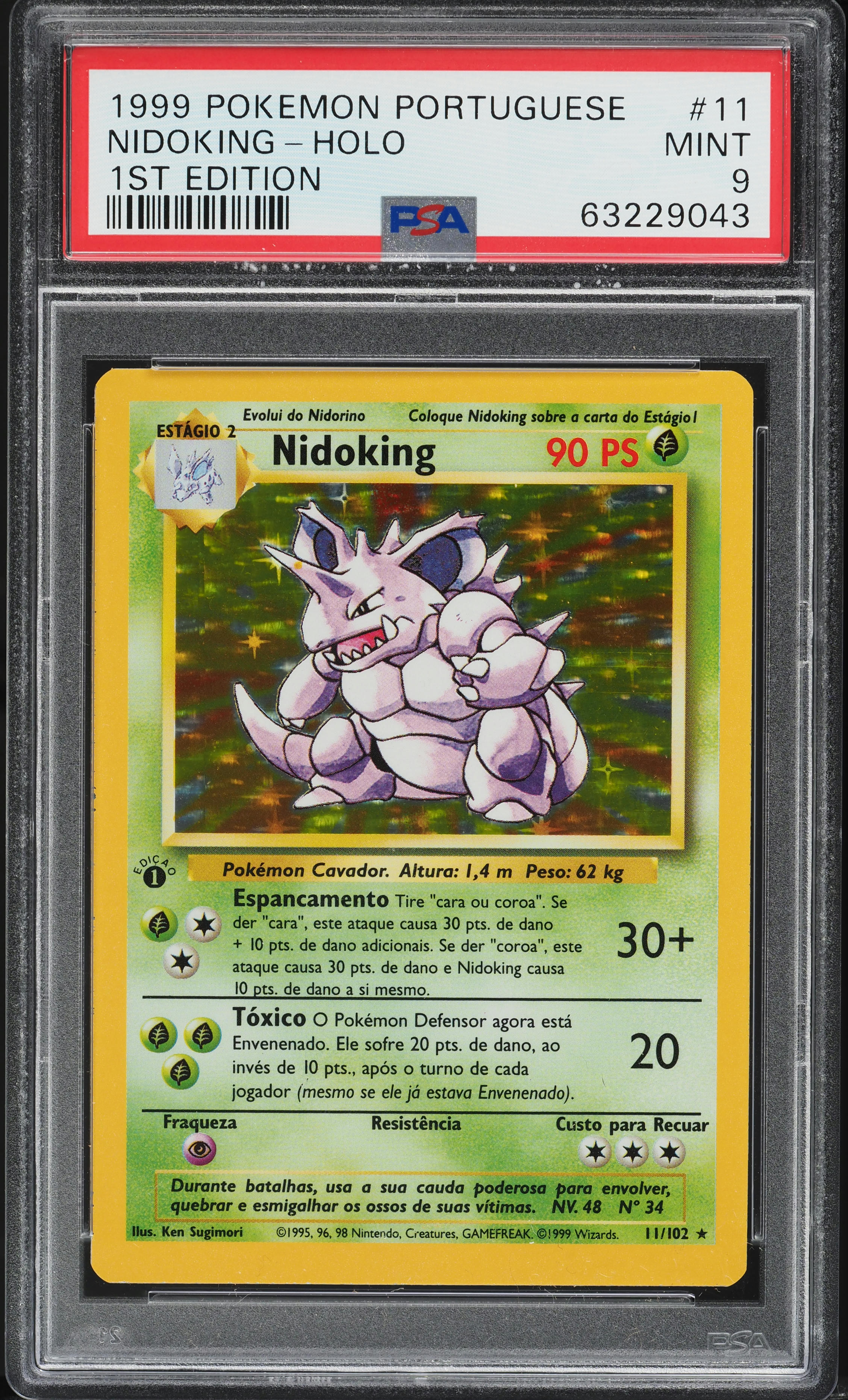 1999 Pokemon Portuguese Base Set 1st Edition Holo Nidoking #11 PSA 9 MINT