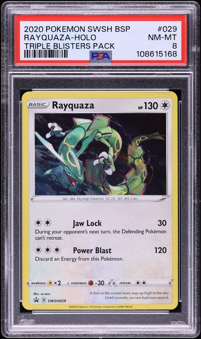 2020 Pokemon SWSH Black Star Promo Triple Blisters Holo Rayquaza #29 PSA 8 NM-MT - Main Image