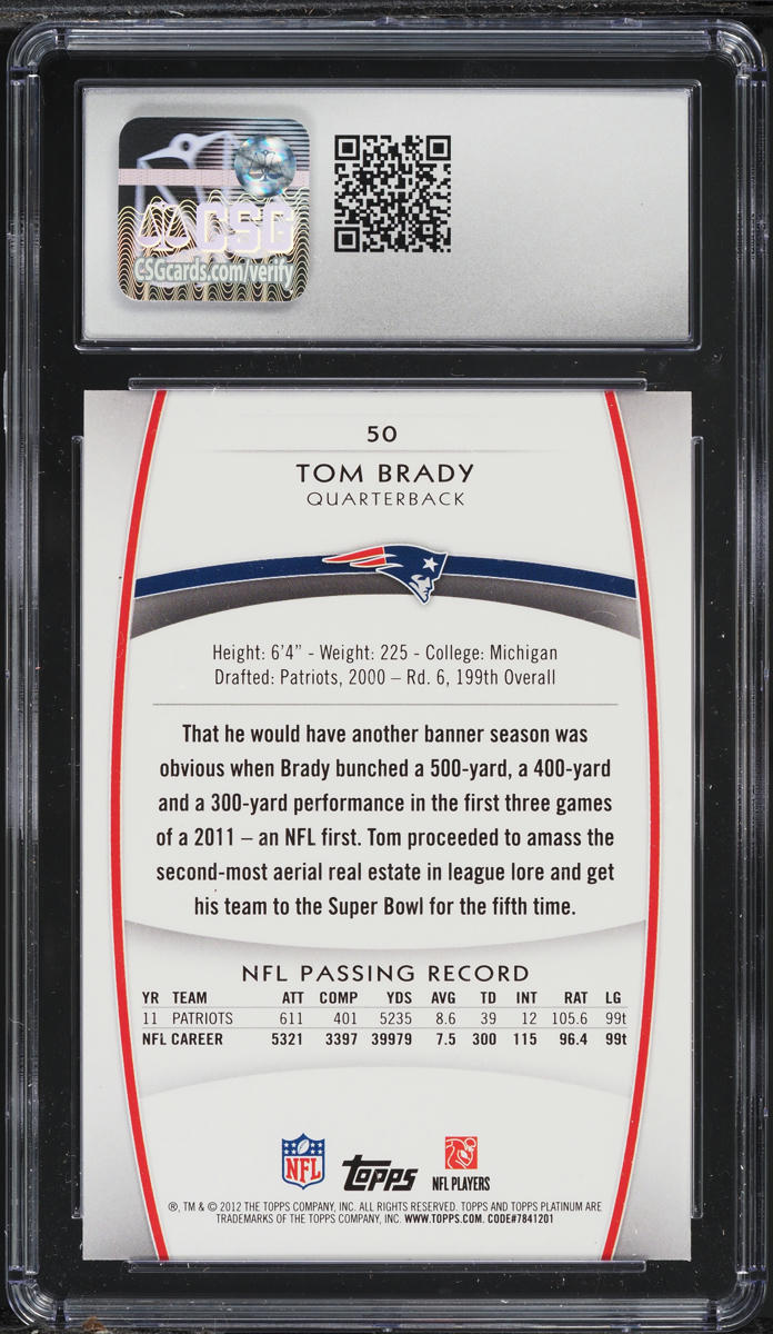 2012 Topps Platinum Tom Brady #50 CSG 9 MINT