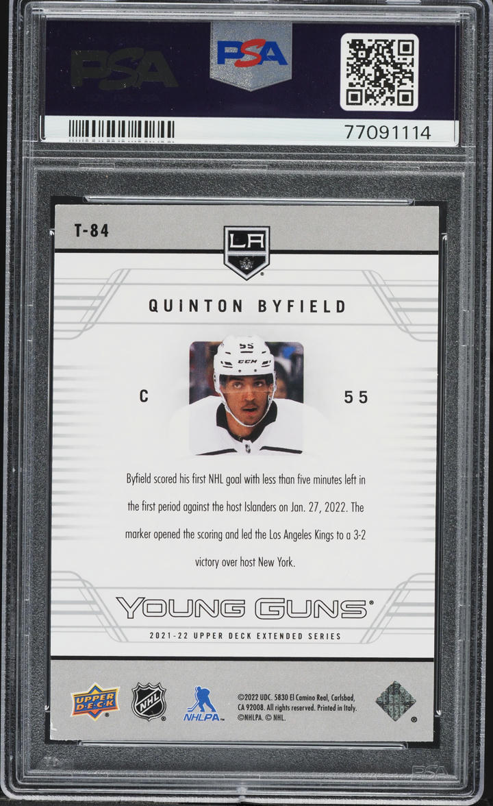 2021 Upper Deck Extended Series '06 Retro Young Guns Quinton Byfield ROOKIE #T-84 PSA 8 NM-MT