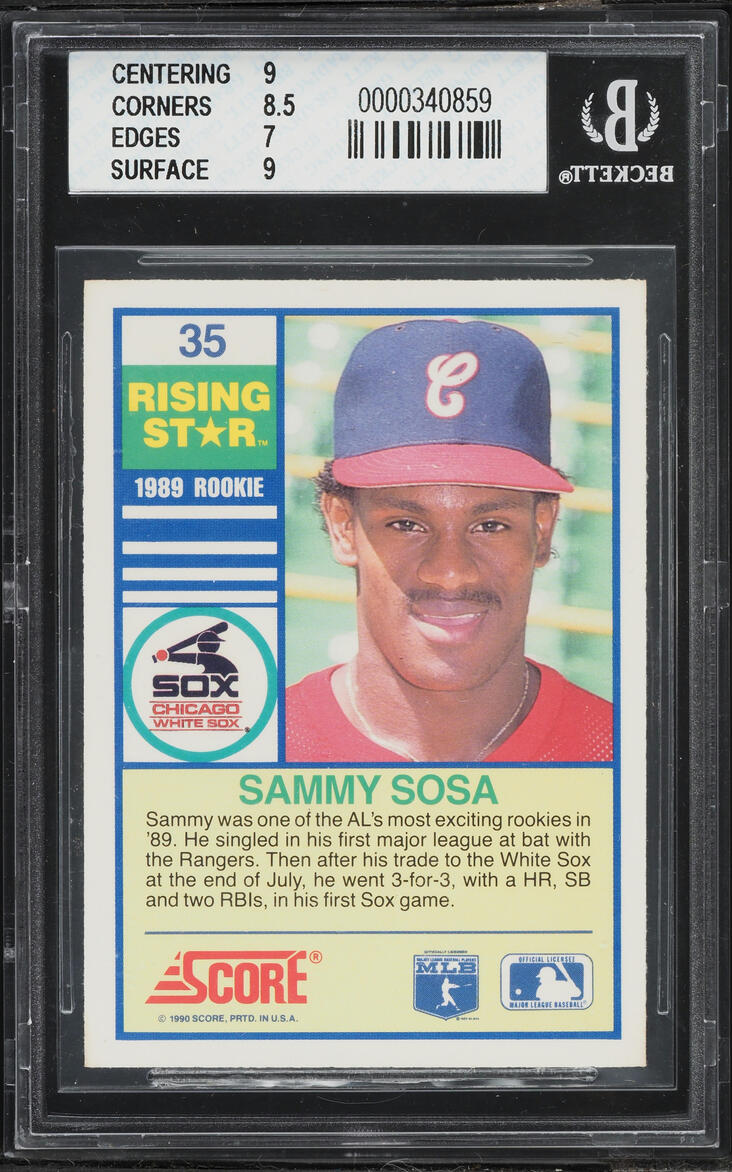 1990 Score Rising Stars Sammy Sosa ROOKIE #35 BGS 8 NM-MT