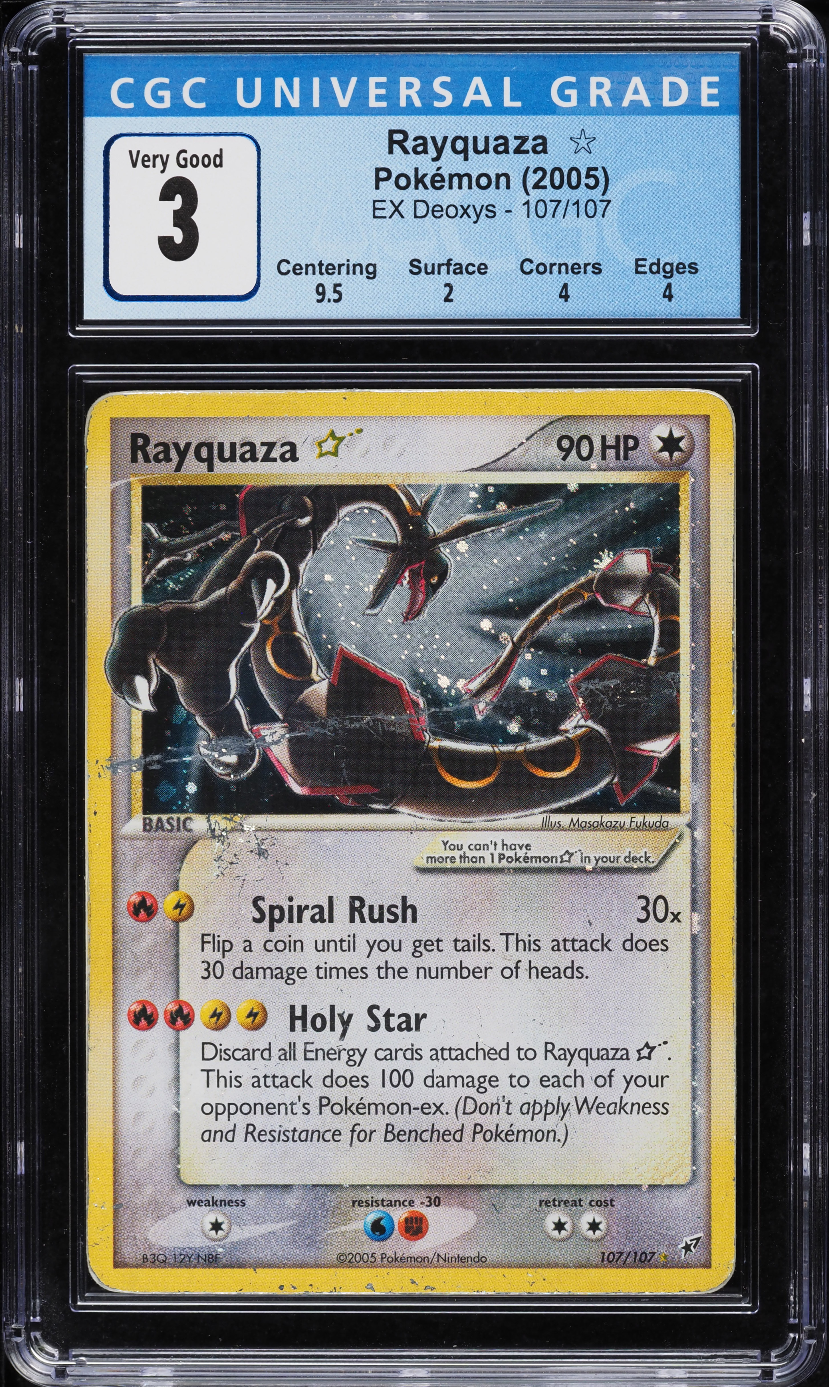 2005 Pokemon EX Deoxys Holo Rayquaza Gold Star #107 CGC 3 VG