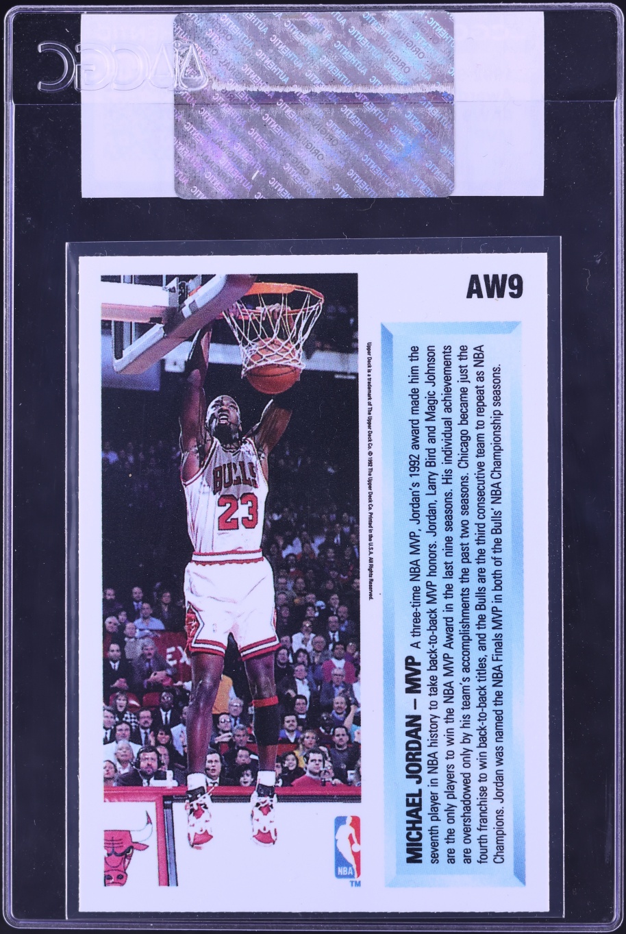 1992 Upper Deck Award Winner Holograms MVP Michael Jordan #AW9 CGC AUTH