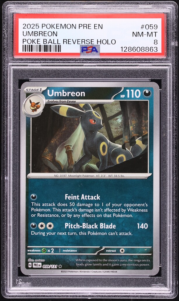 2025 Pokemon Scarlet & Violet Prismatic Evolutions Poke Ball Reverse Holo Umbreon #59 PSA 8