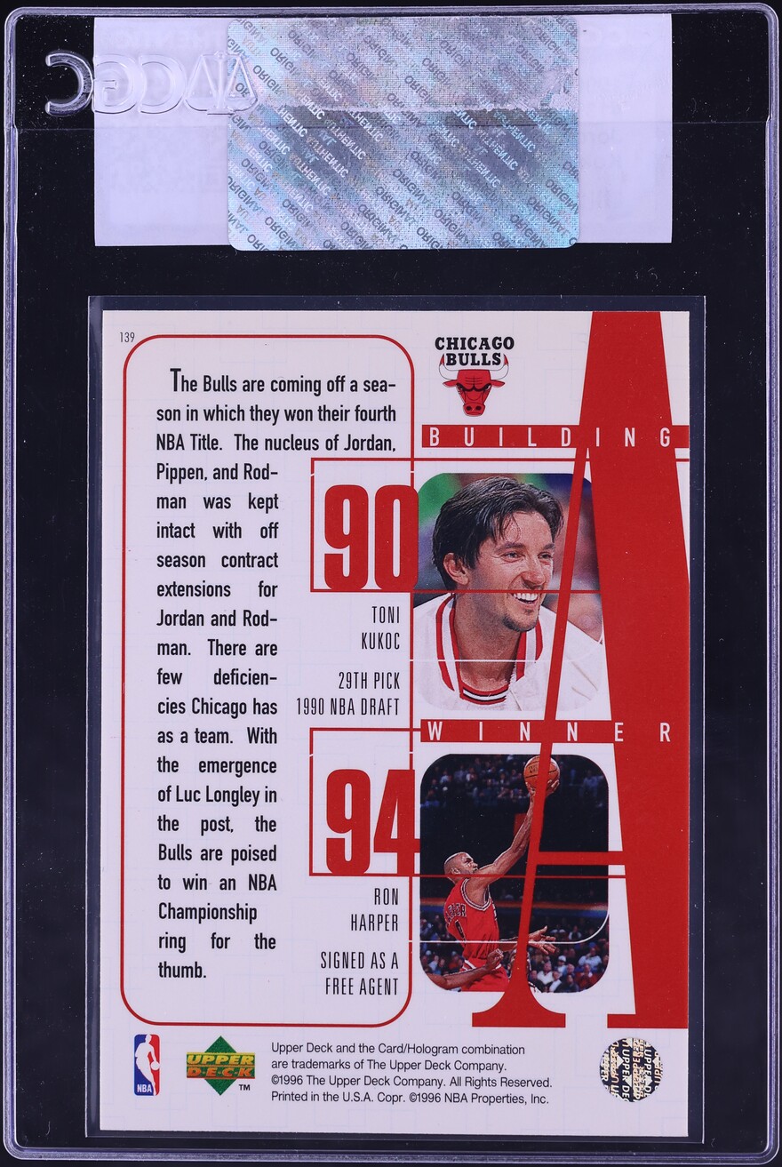1996 Upper Deck Building A Winner Jordan Pippen Rodman Kukoc Harper #139 CGC AUTH