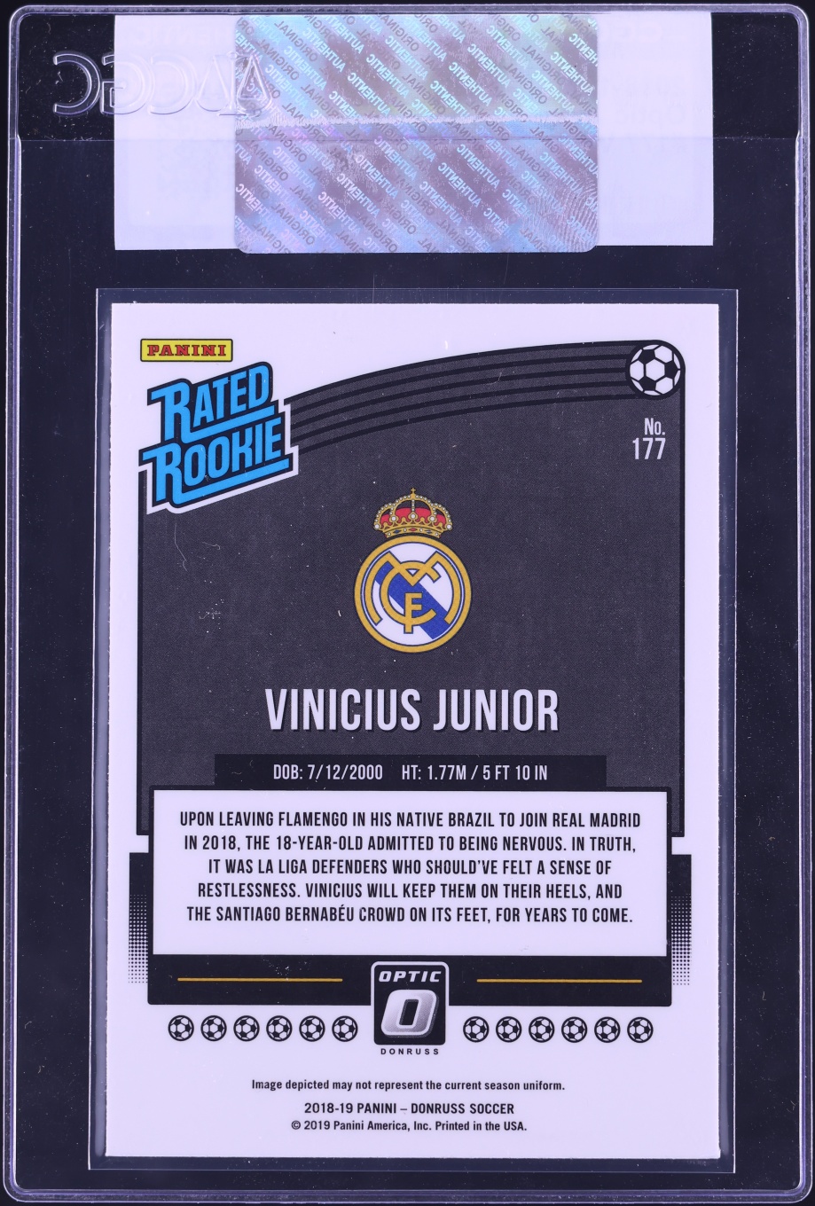 2018 Donruss Optic Vinicius Junior ROOKIE #177 CGC AUTH
