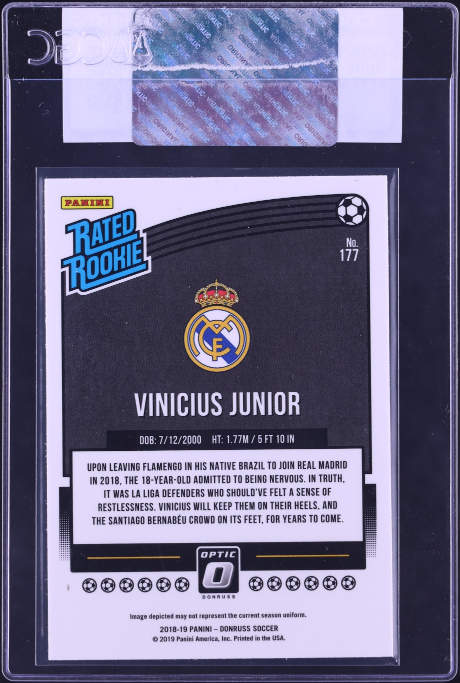2018 Donruss Optic Vinicius Junior ROOKIE #177 CGC AUTH