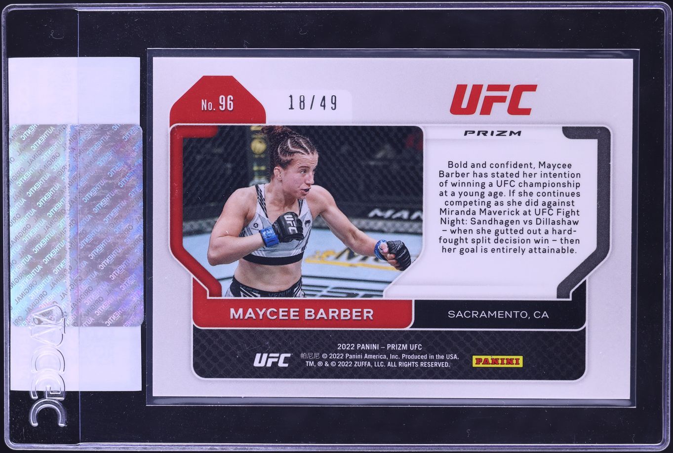 2022 Panini Prizm UFC Teal Maycee Barber /49 #96 CGC AUTH