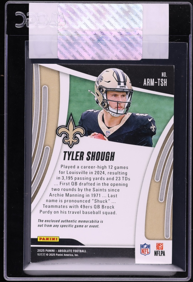 2025 Absolute Football Tyler Shough ROOKIE PATCH #ARM-TSH CGC AUTH