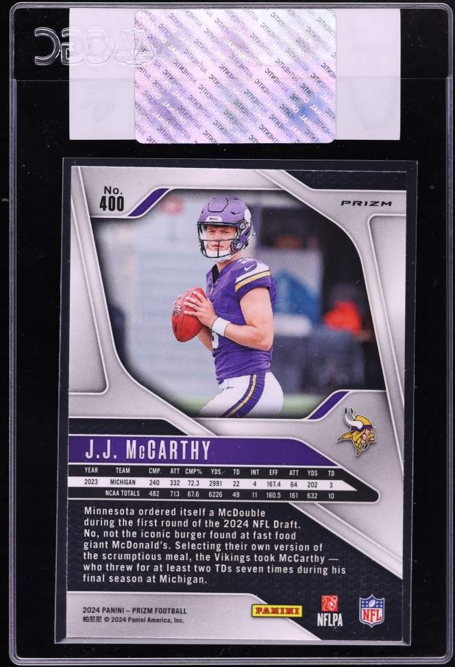 2024 Panini Prizm Pink J.J. McCarthy ROOKIE #400 CGC AUTH