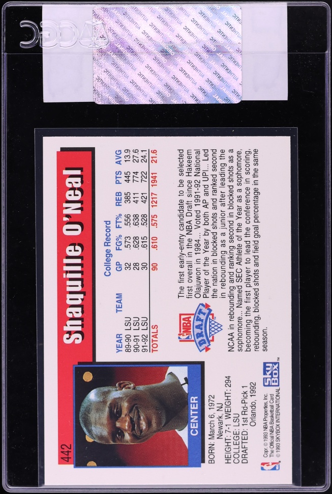 1992 Hoops Shaquille O'Neal ROOKIE #442 CGC AUTH
