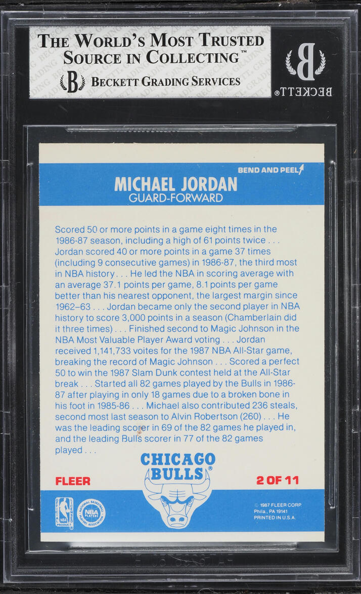 1987 Fleer Stickers Michael Jordan #2 BGS 7.5 NRMT+