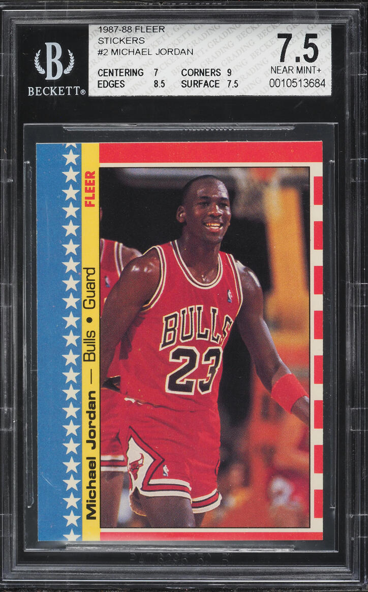 1987 Fleer Stickers Michael Jordan #2 BGS 7.5 NRMT+