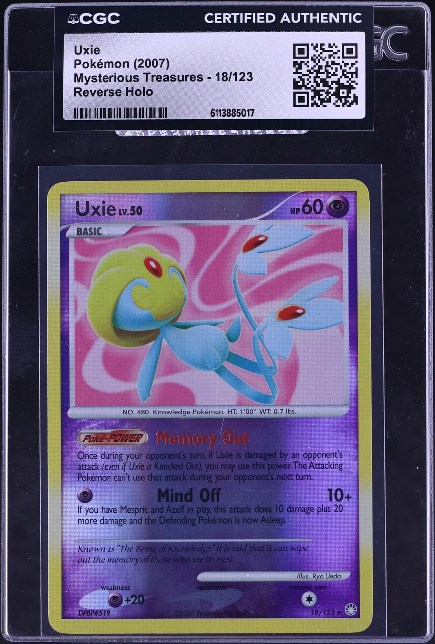 2007 Pokemon Diamond & Pearl Mysterious Treasures Reverse Holo Uxie #18 CGC AUTH