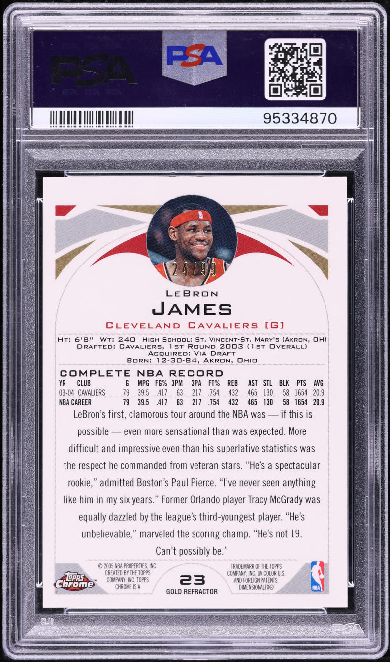 2004 Topps Chrome Gold Refractor LeBron James /99 #23 PSA 9 MINT