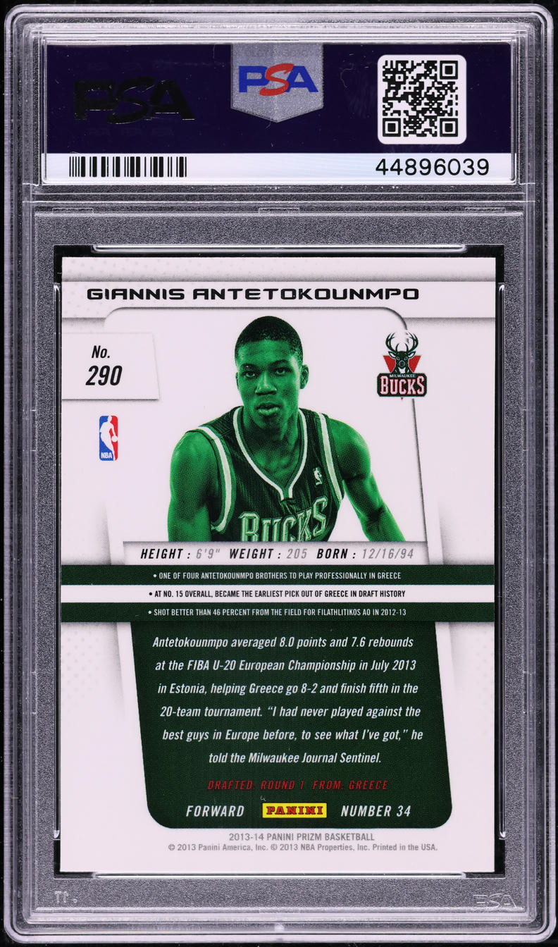 2013 Panini Prizm Giannis Antetokounmpo ROOKIE #290 PSA 10