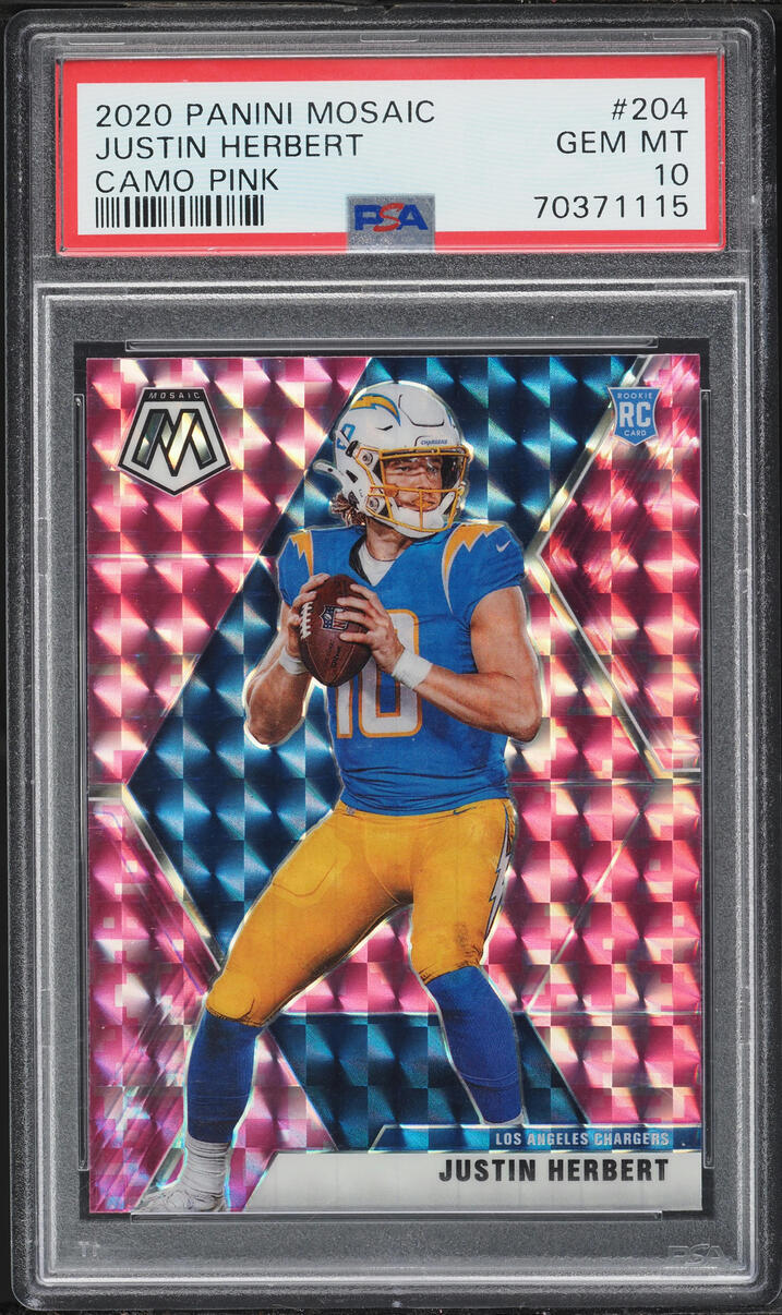 2020 Panini Mosaic Camo Pink Justin Herbert ROOKIE #204 PSA 10 GEM MINT