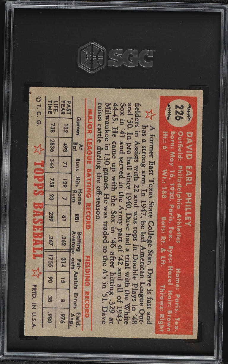 1952 Topps Dave Philley #226 SGC 4 VGEX