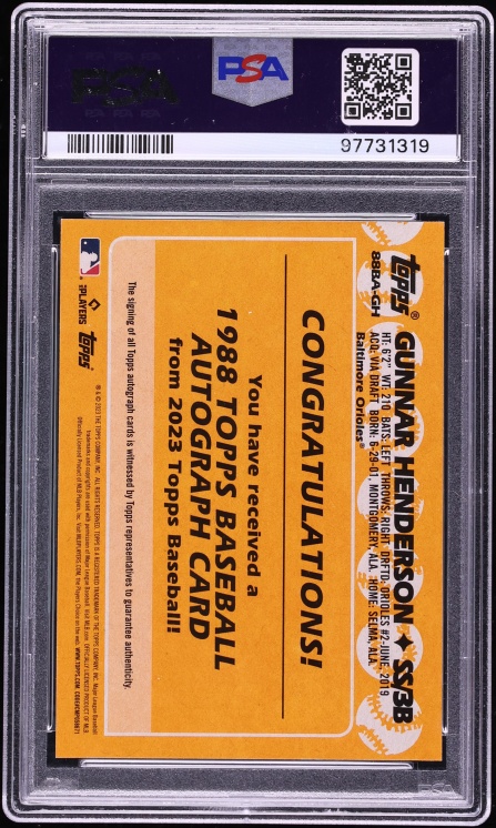 2023 Topps '88 Gunnar Henderson ROOKIE AUTO #88BA-GH PSA 9 MINT