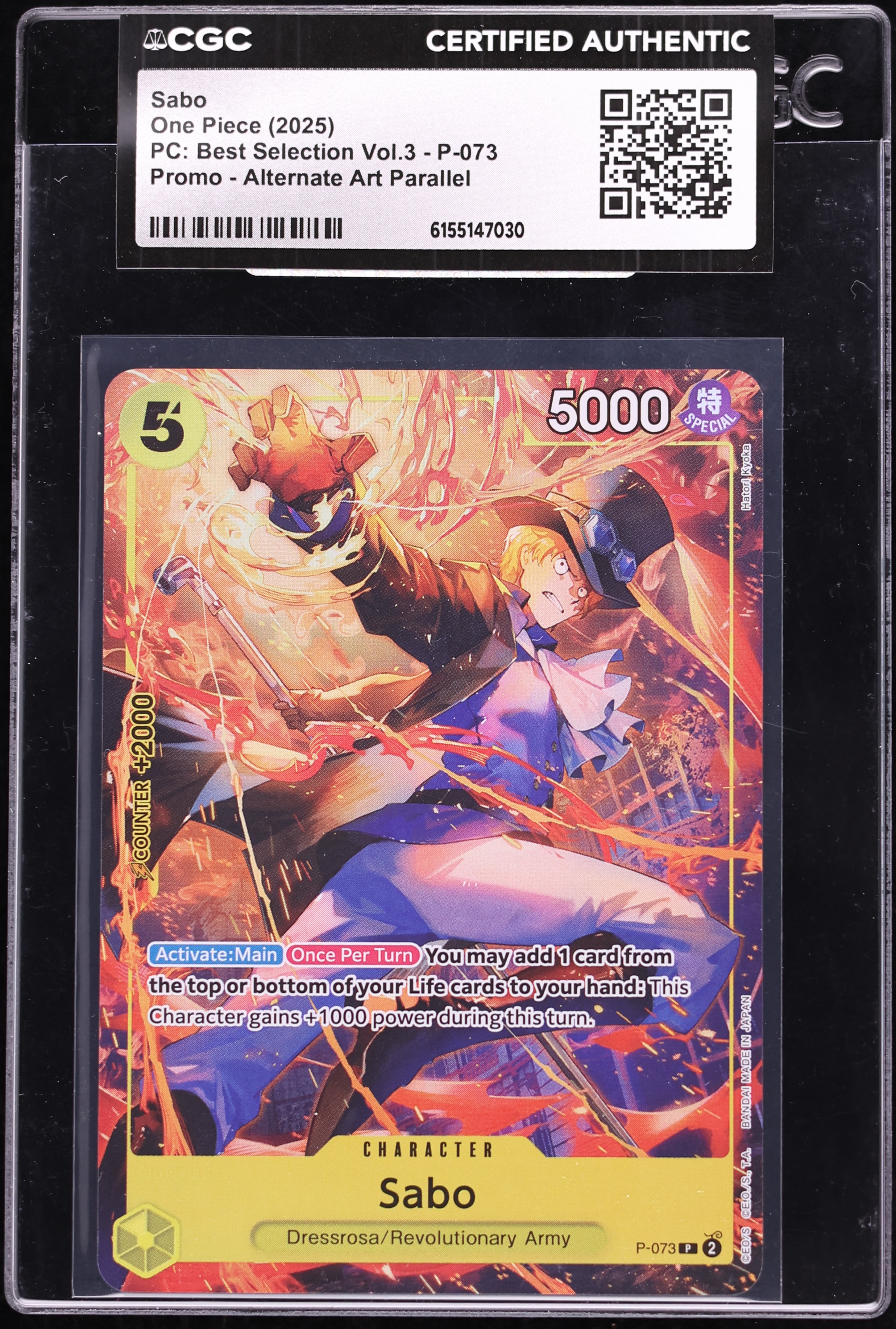 2025 One Piece Promo Premium Best Selection Vol.3 Alt Art Sabo #P-073 CGC AUTH