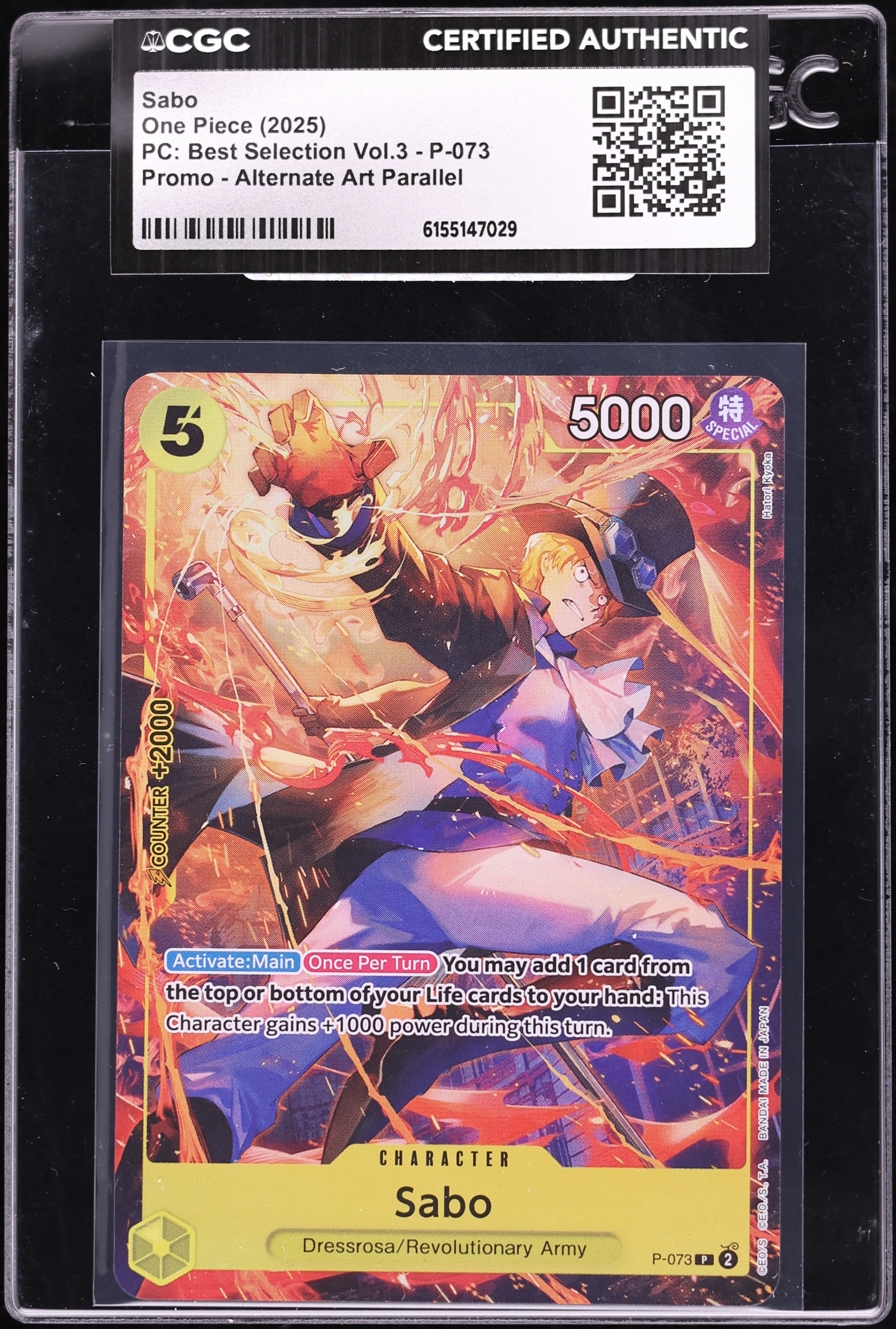 2025 One Piece Promo Premium Best Selection Vol.3 Alt Art Sabo #P-073 CGC AUTH
