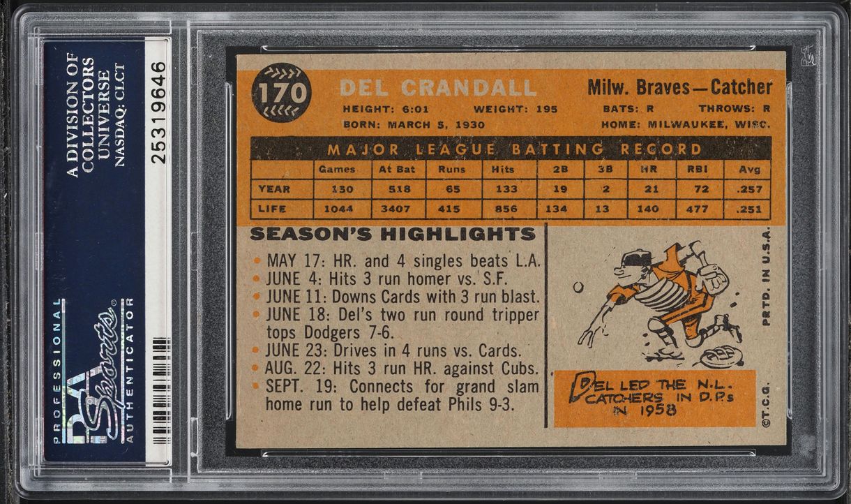 1960 Topps Del Crandall #170 PSA 6 EXMT