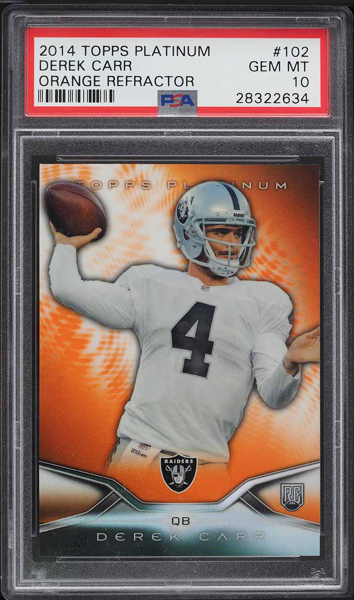 2014 Topps Platinum Orange Refractor Derek Carr ROOKIE #102 PSA 10 GEM MINT