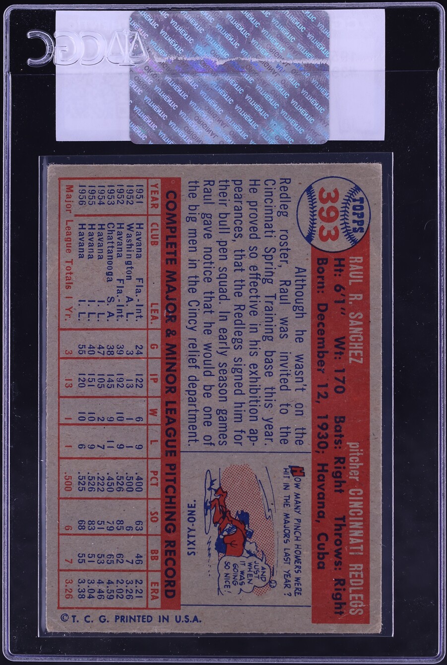 1957 Topps Raul Sanchez ROOKIE #393 CGC AUTH