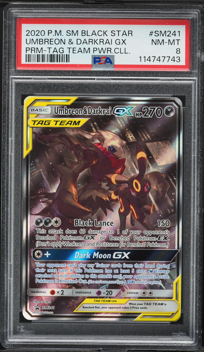 2020 Pokemon SM Promo Tag Team Full Art Umbreon & Darkrai GX #SM241 PSA 8 NM-MT