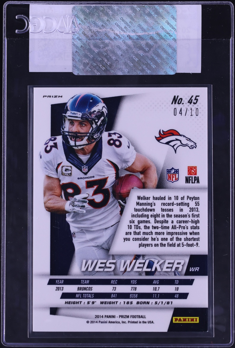 2014 Panini Prizm Gold Wes Welker /10 #45 CGC AUTH - Photo 2