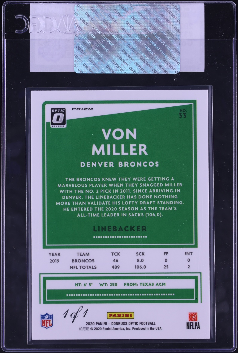 2020 Donruss Optic Gold Vinyl Von Miller 1/1 #33 CGC AUTH - Photo 2