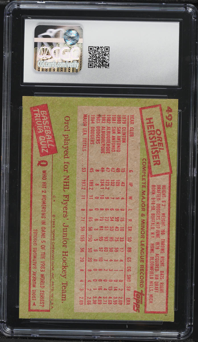 1985 Topps Orel Hershiser ROOKIE #493 CGC 9 MINT