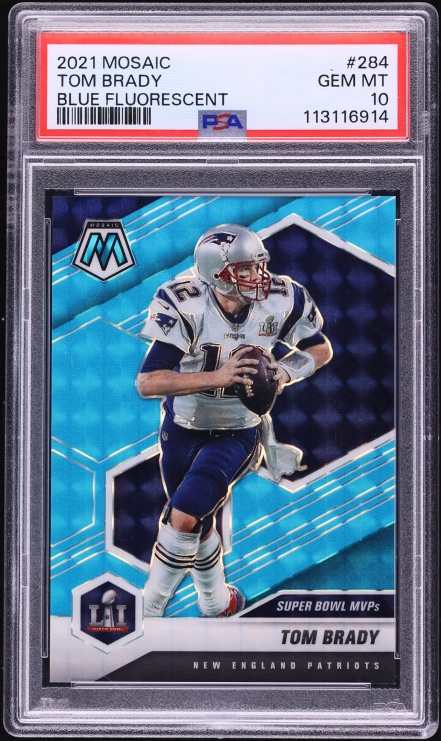 2021 Panini Mosaic Blue Fluorescent Tom Brady /15 #284 PSA 10 GEM MINT