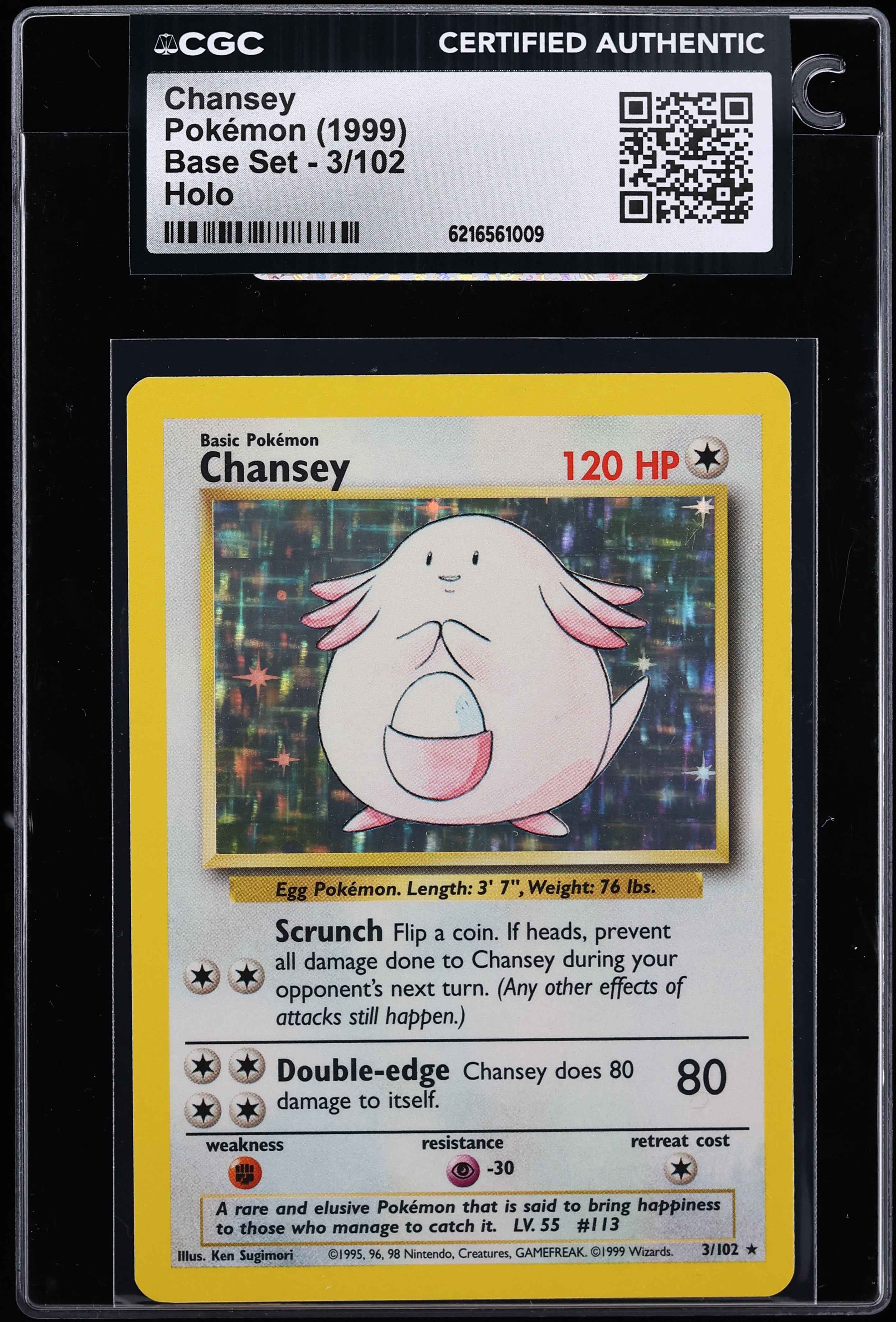 1999 Pokemon Base Set Holo Chansey #3 CGC AUTH